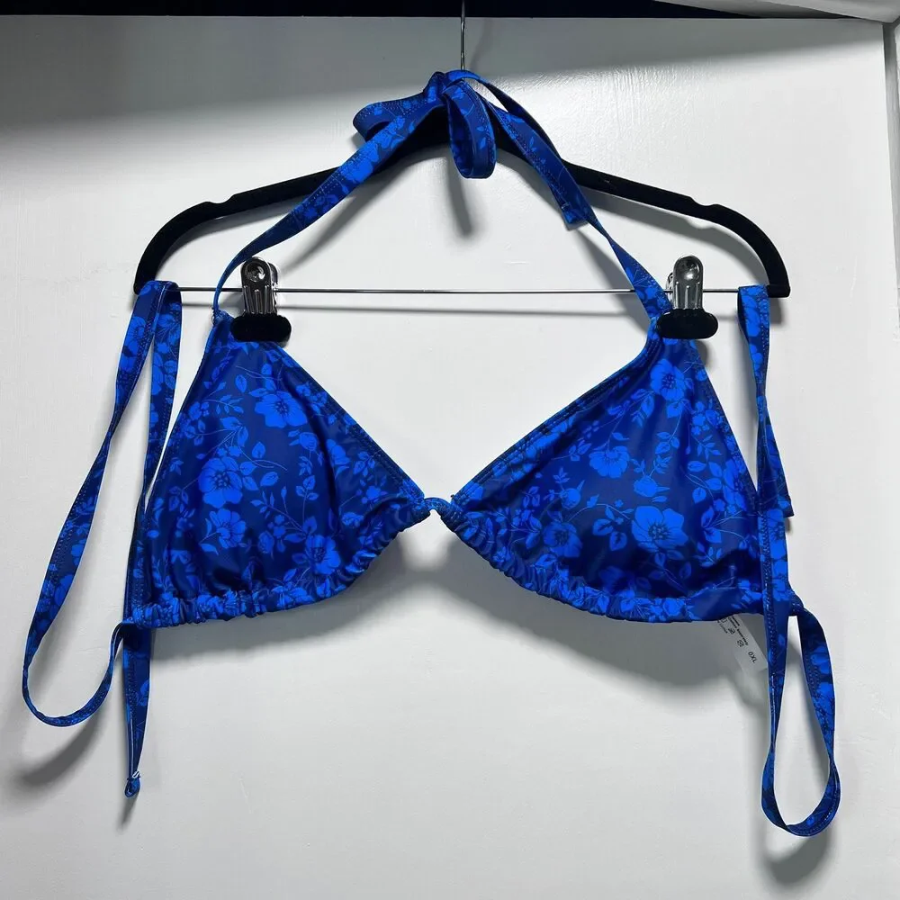 Sexy Women’s Blue Floral Bikini Set with Matching Sheer Sarong – Size 0XL